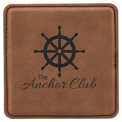 4" x 4" Square White Laser Engraved Leatherette Coaster Set of 6