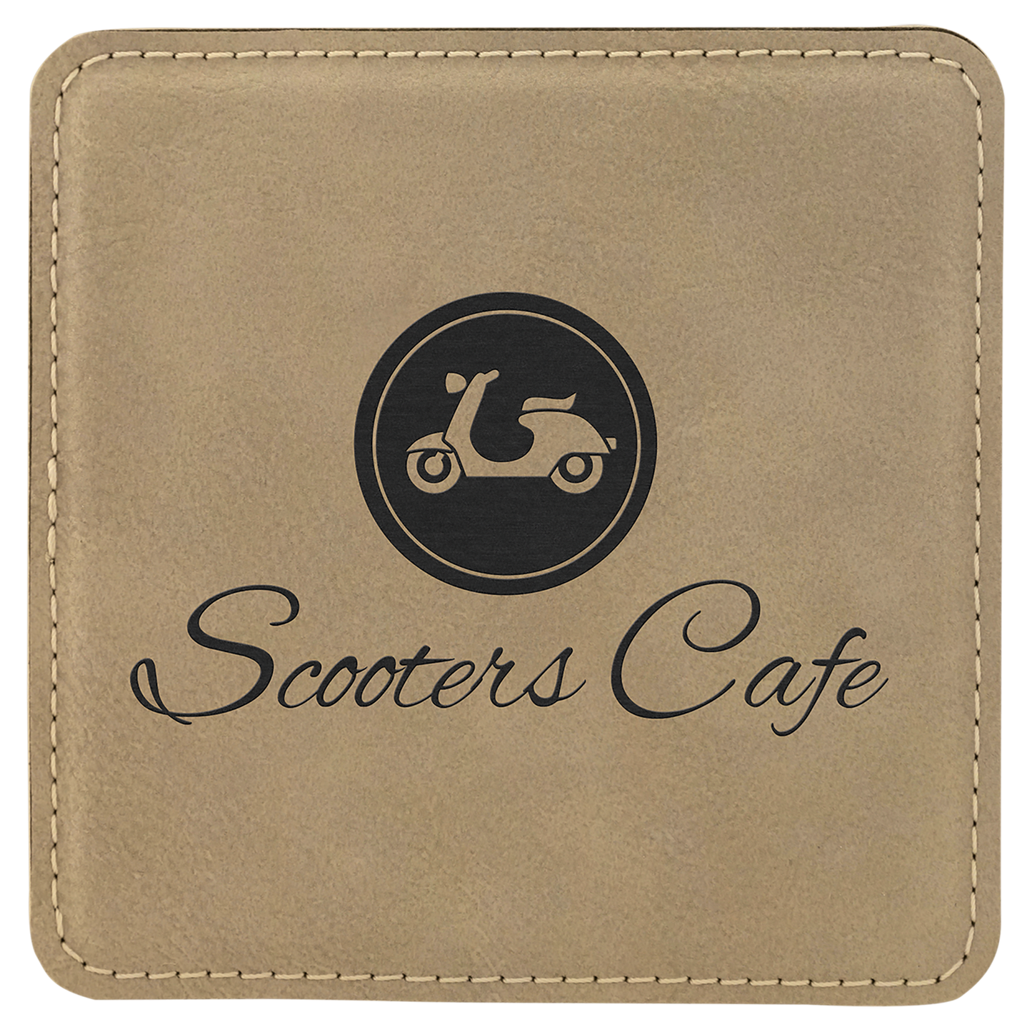 4" x 4" Square White Laser Engraved Leatherette Coaster Set of 6
