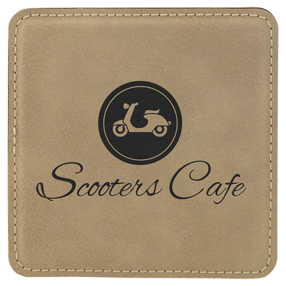4" x 4" Square White Laser Engraved Leatherette Coaster Set of 6