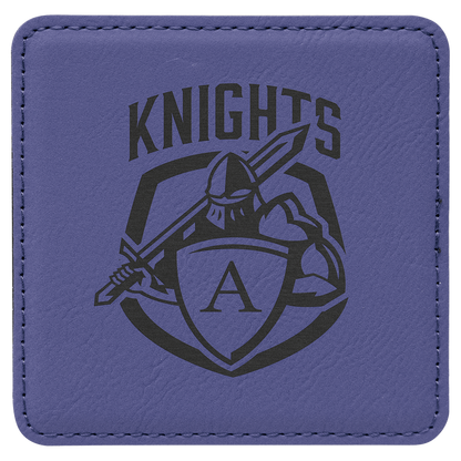 4" x 4" Square White Laser Engraved Leatherette Coaster Set of 6