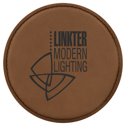4" Round White Laser Engrave Leatherette Coaster Set of 6