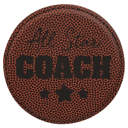 4" Round White Laser Engrave Leatherette Coaster Set of 6