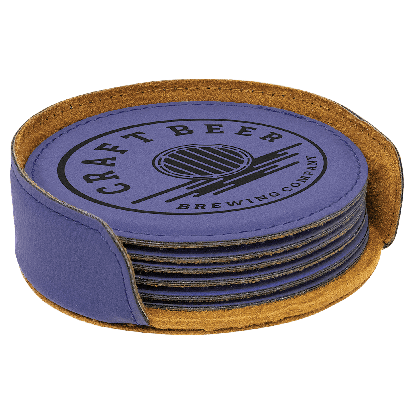 4" Round White Laser Engrave Leatherette Coaster Set of 6
